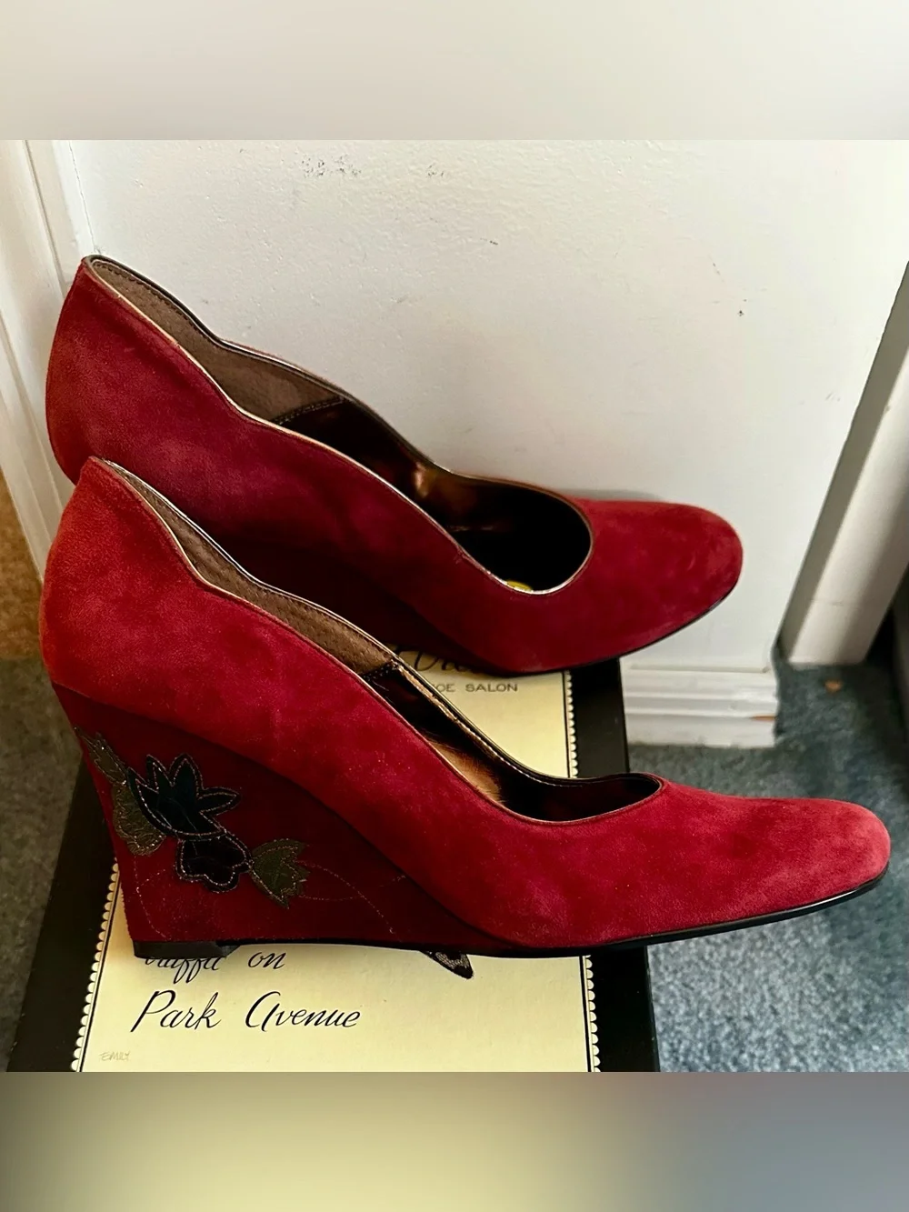 Sam & Libby Red Suede Round-Toe Wedge Pumps